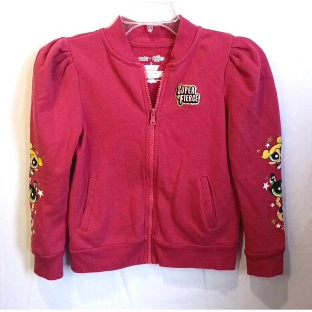 Power Puff Girls Long Sleeve Full Zip Jacket Toddler Girls Size 8 Pink Pockets